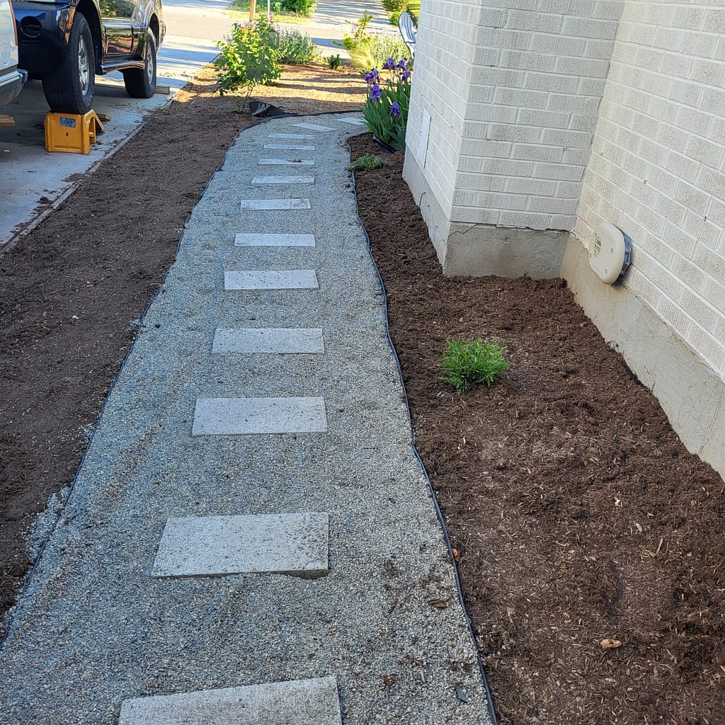 finished image of pathway for low-maintenance front yard landscaping