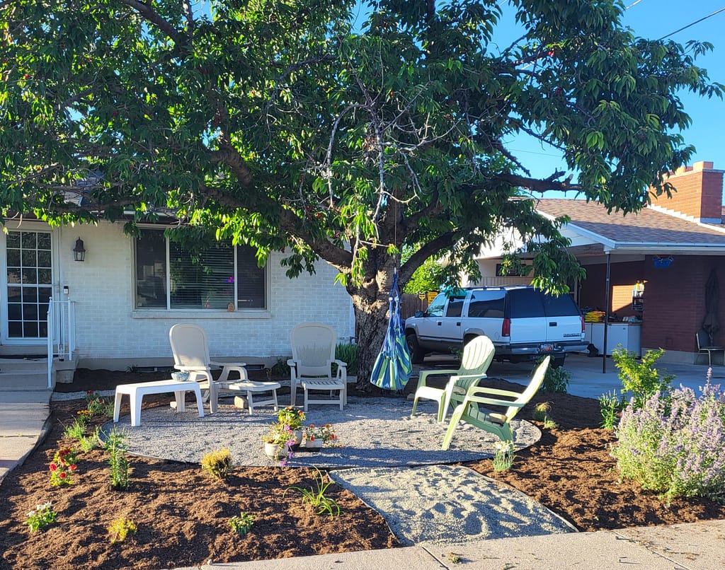 finished image of front yard for low-maintenance landscaping