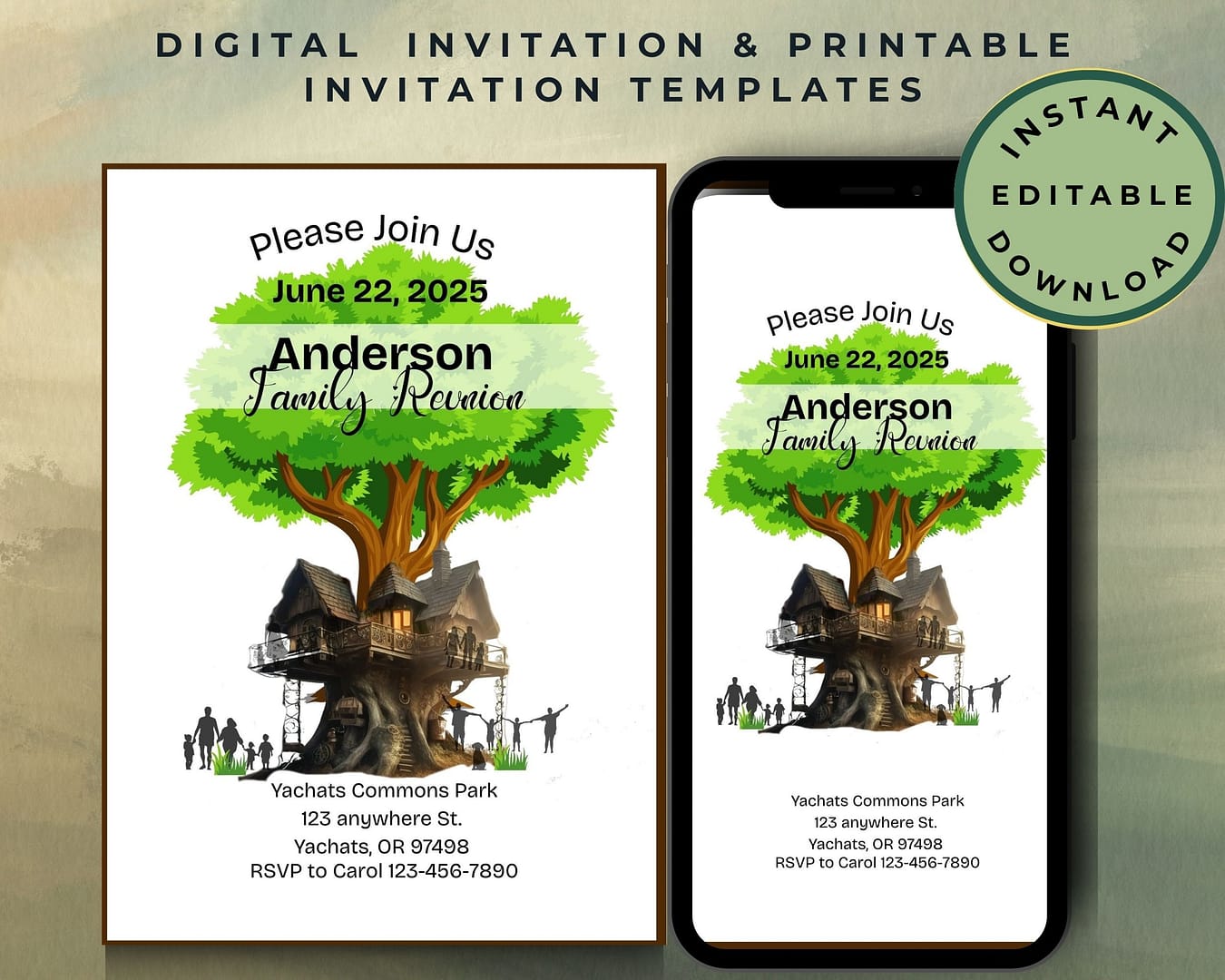 Family Reunion Invitation, Digital Printable Invitations Canva Template
