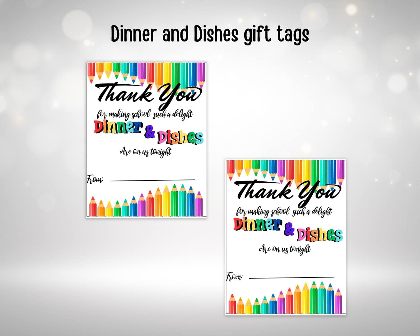 Printable Teacher Dinner and Dishes Gift Tag