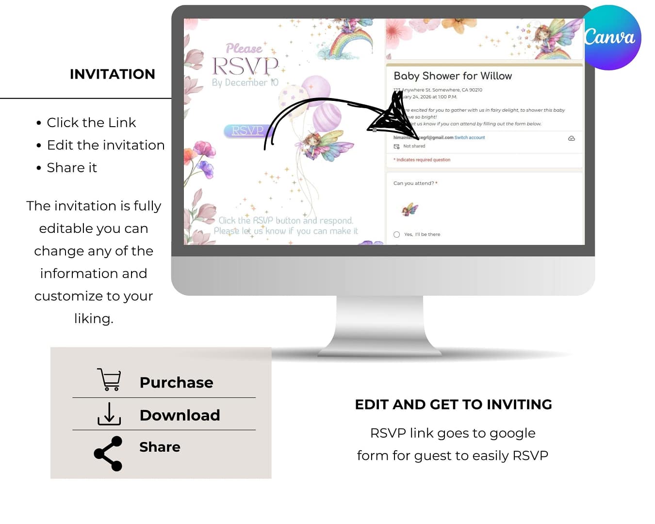 Editable Digital Baby Shower Invitation- RSVP link