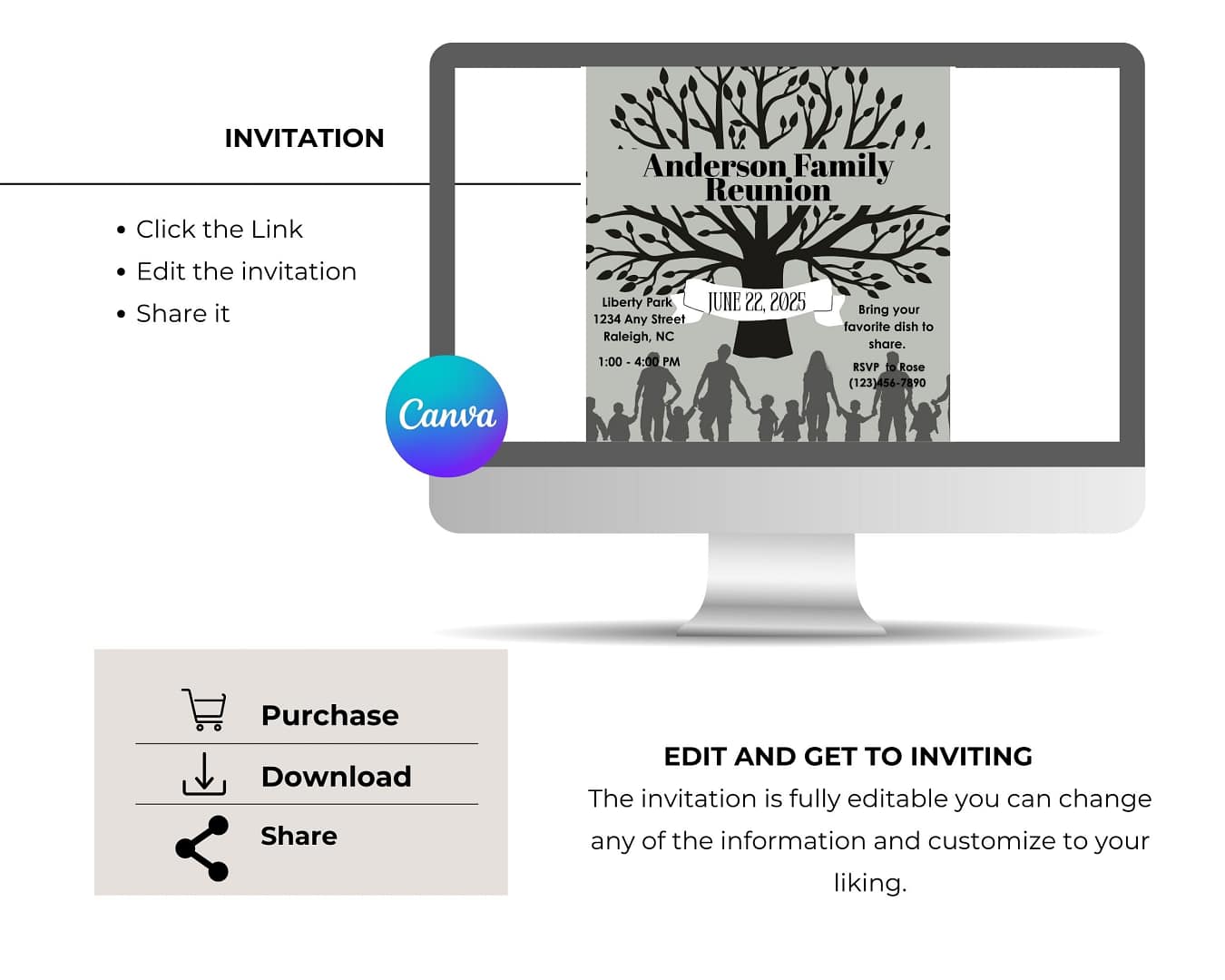 Family Reunion Invitation, Digital Printable Invitations Canva Template - Image 3