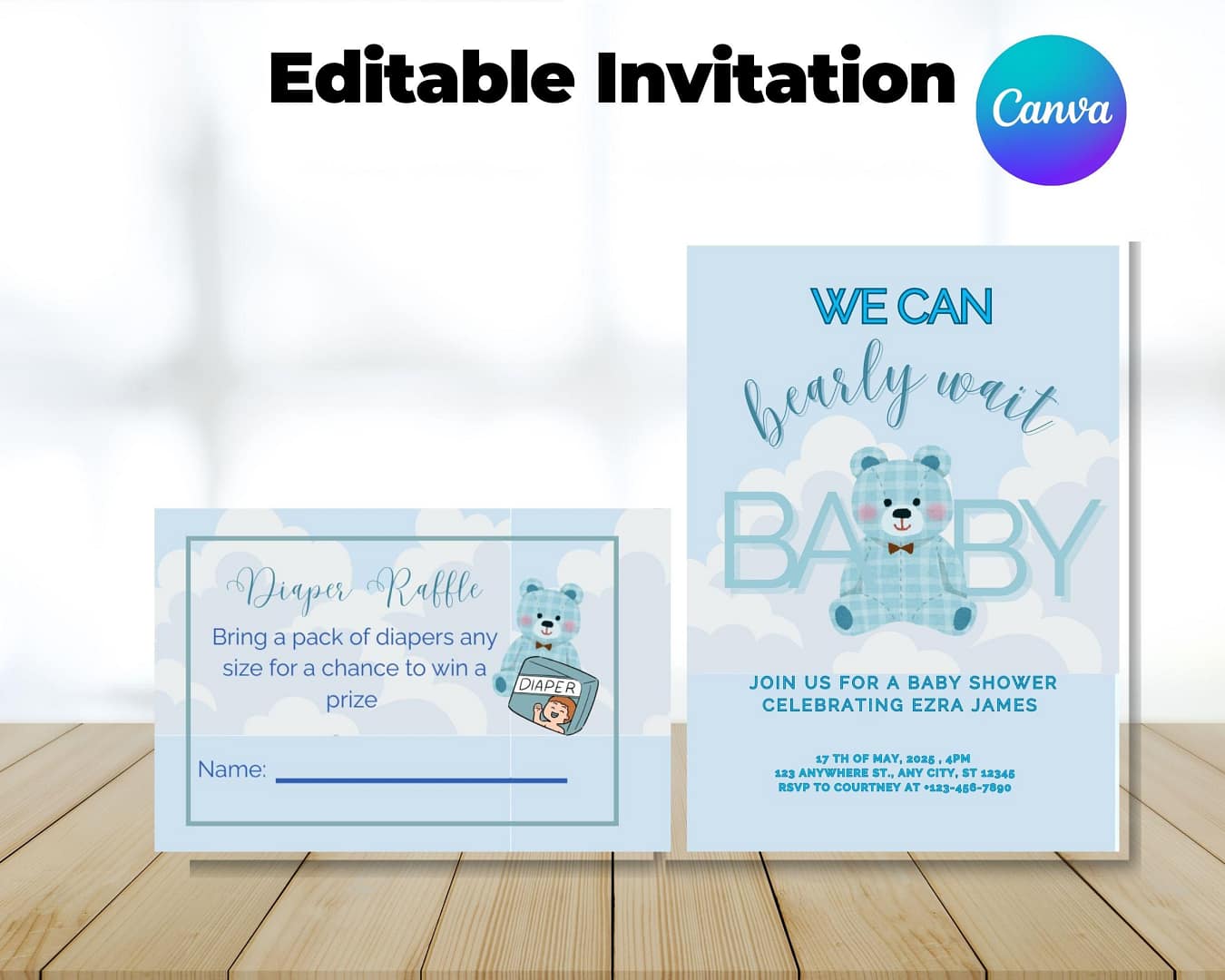 Adorable Plaid Bear Baby Shower Bundle - Customizable Invitation & Raffle Cards