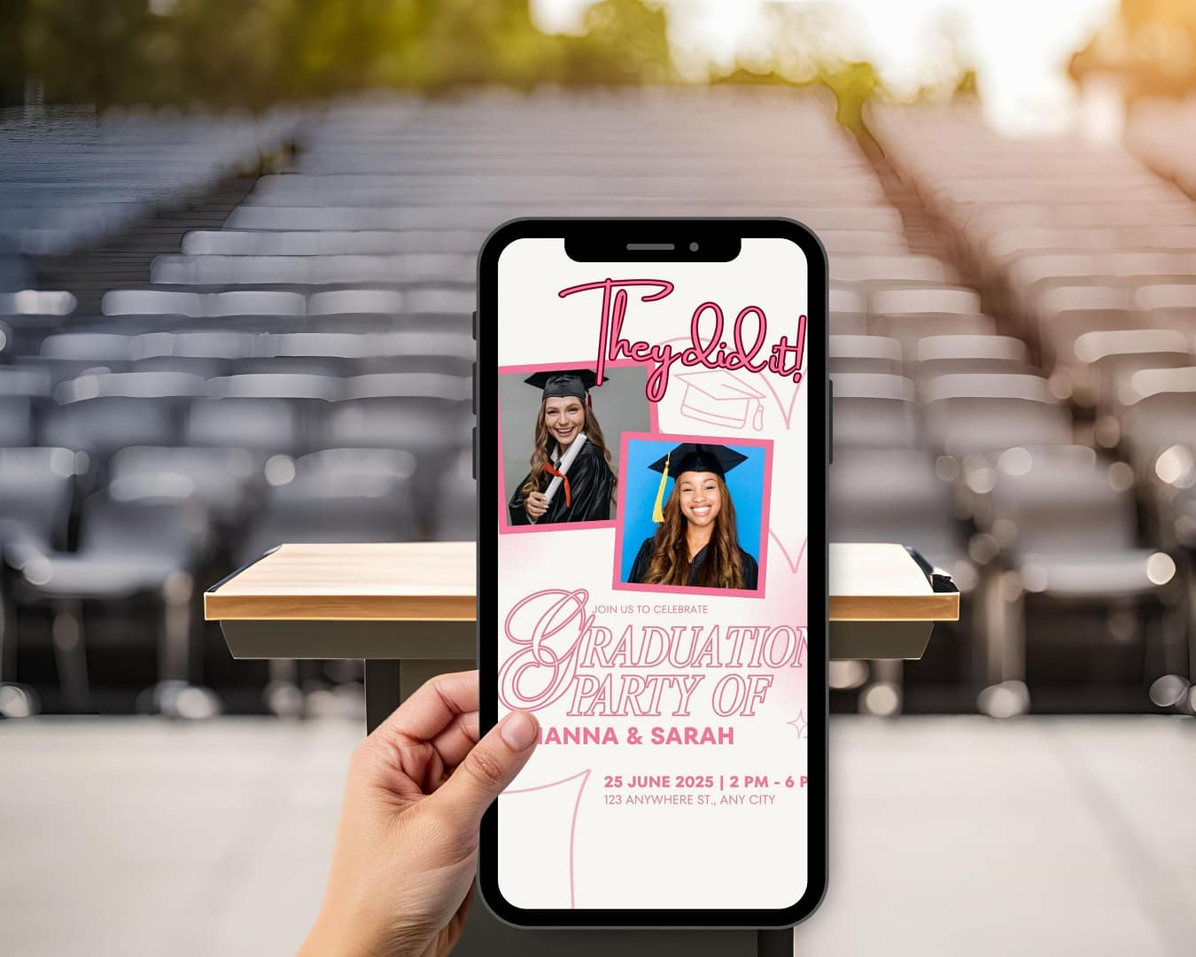 Double Graduation Party Invite, Animated Digital Editable invitations, Editable printable invites