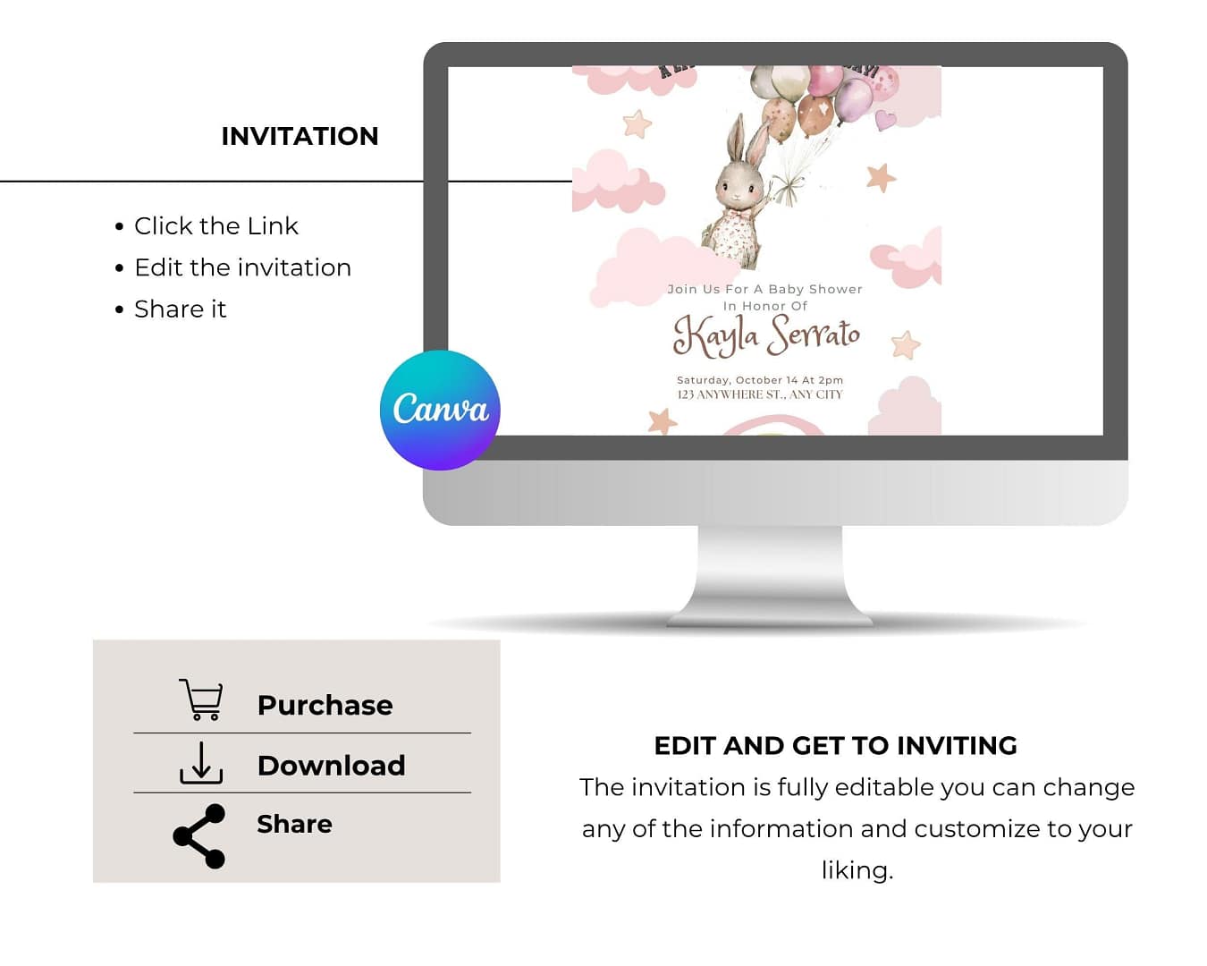 Editable printable and digital baby shower invitation