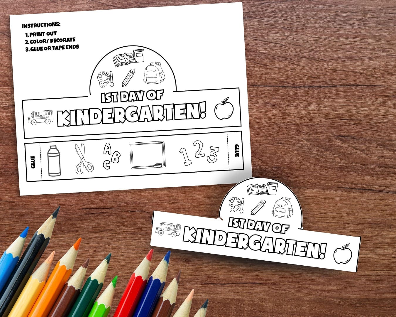 First day of Kindergarten Crown, Color cut out.