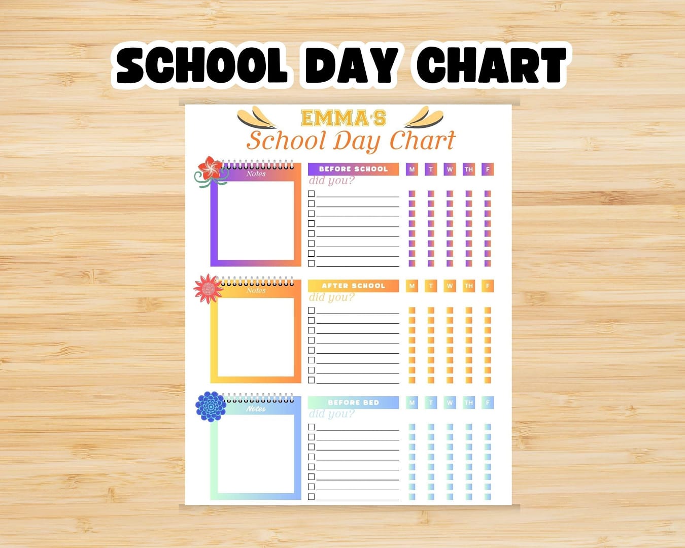 Editable Printable School Day Chart Template