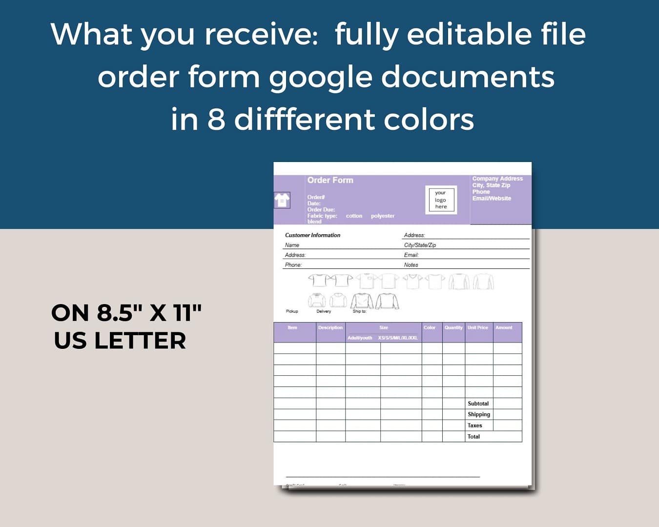 Editable T-shirt Order Form Google Docs