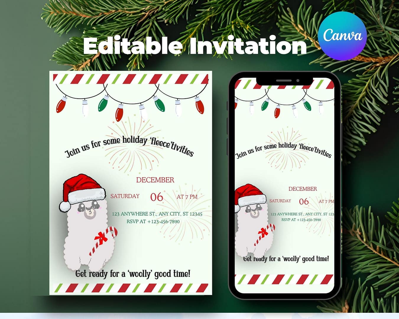 Alpaca Christmas Party Invitation Printable & Digital Editable