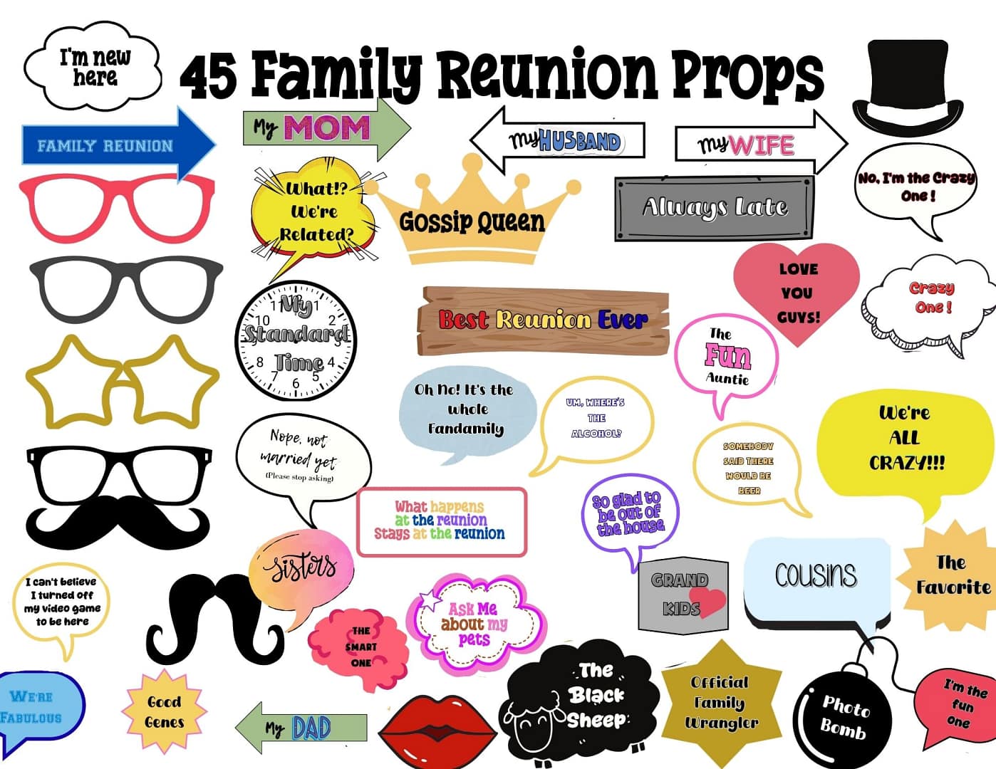 Family Reunion Photo booth props, Funny speech bubbles crazy props - Image 2