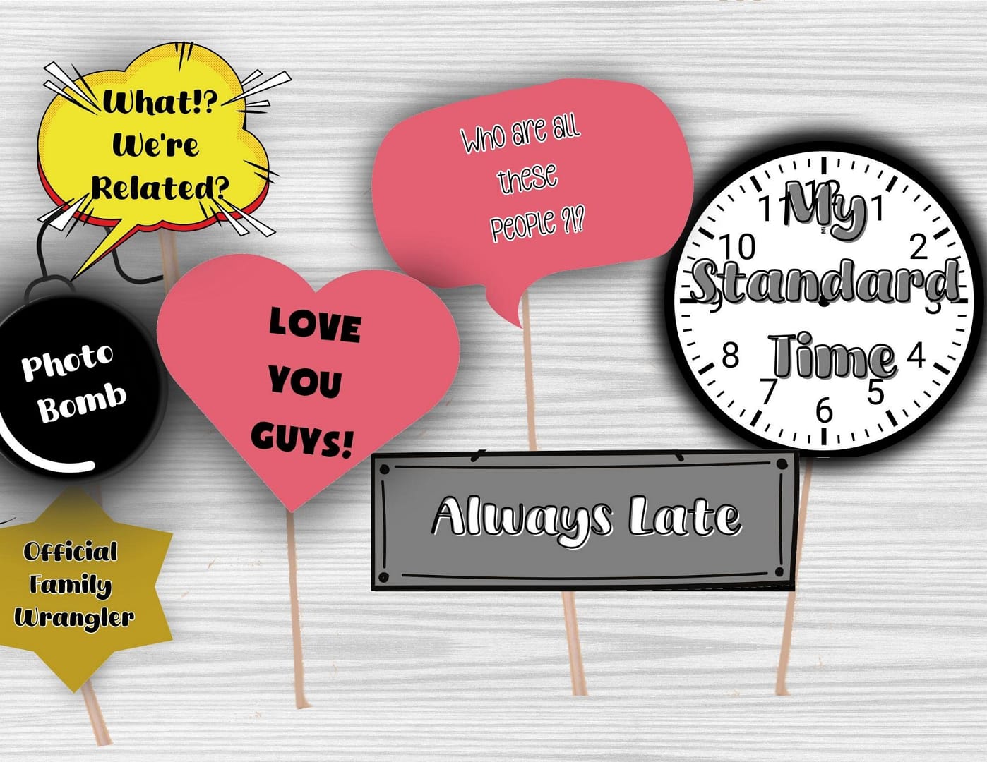 Family Reunion Photo booth props, Funny speech bubbles crazy props