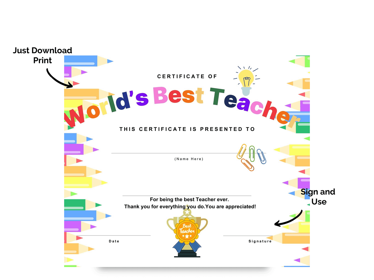 Best Teacher Certificate World's Best Teacher appreciation