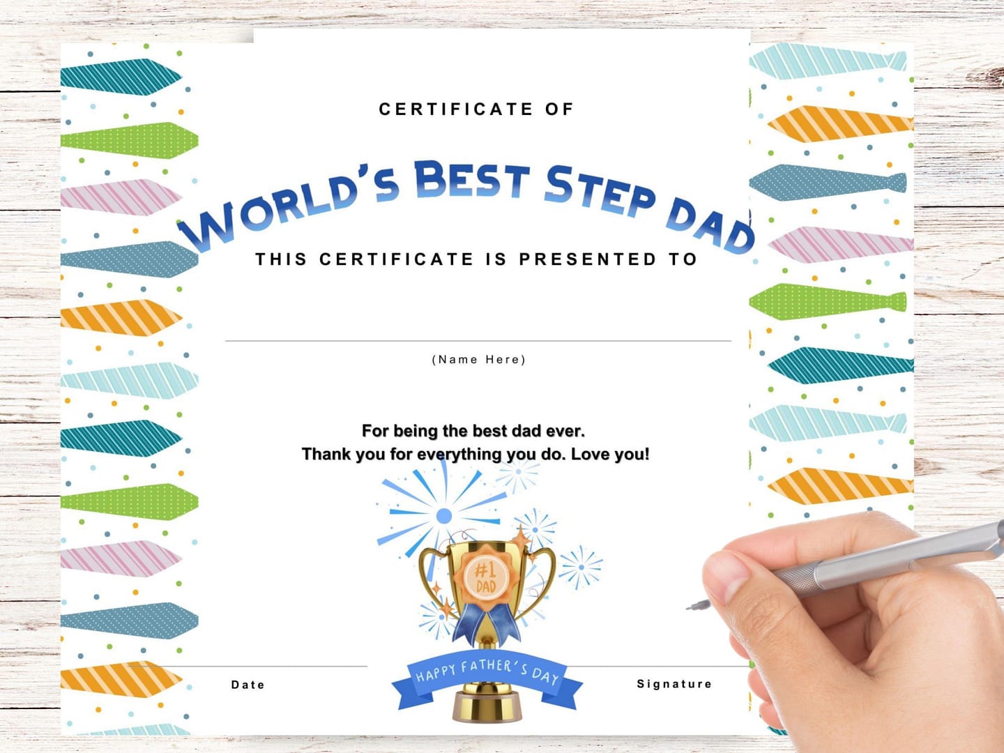 World's Best Step Dad Certificate Step dad gift