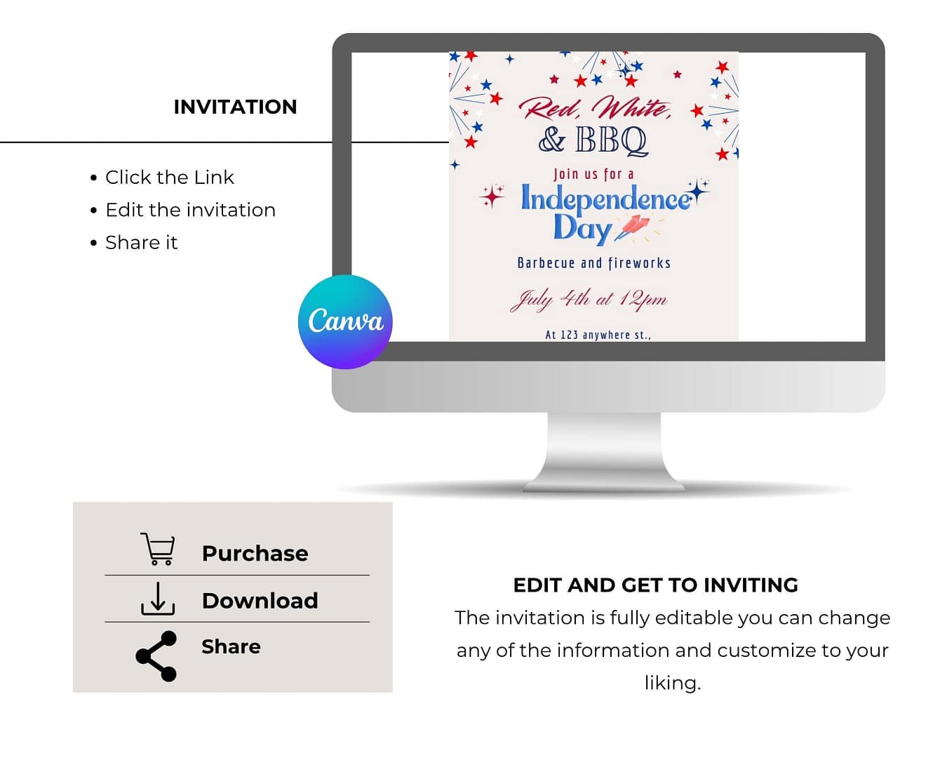 4th of July Invitations Red, White and BBQ Party