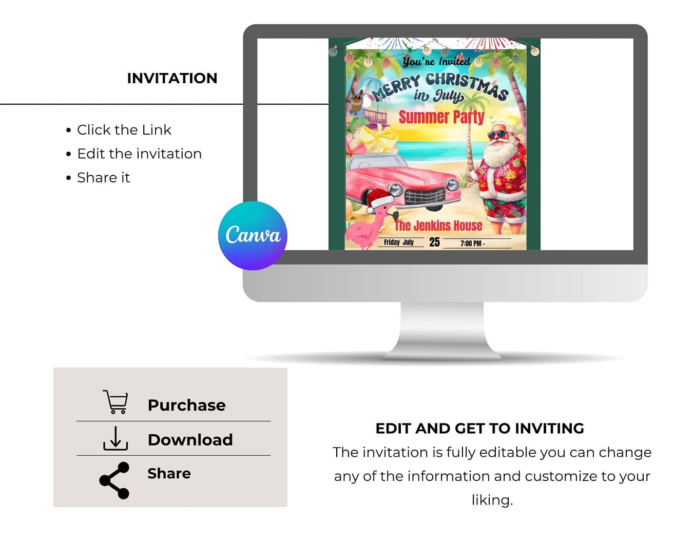 Christmas in July Editable Printable Invitations