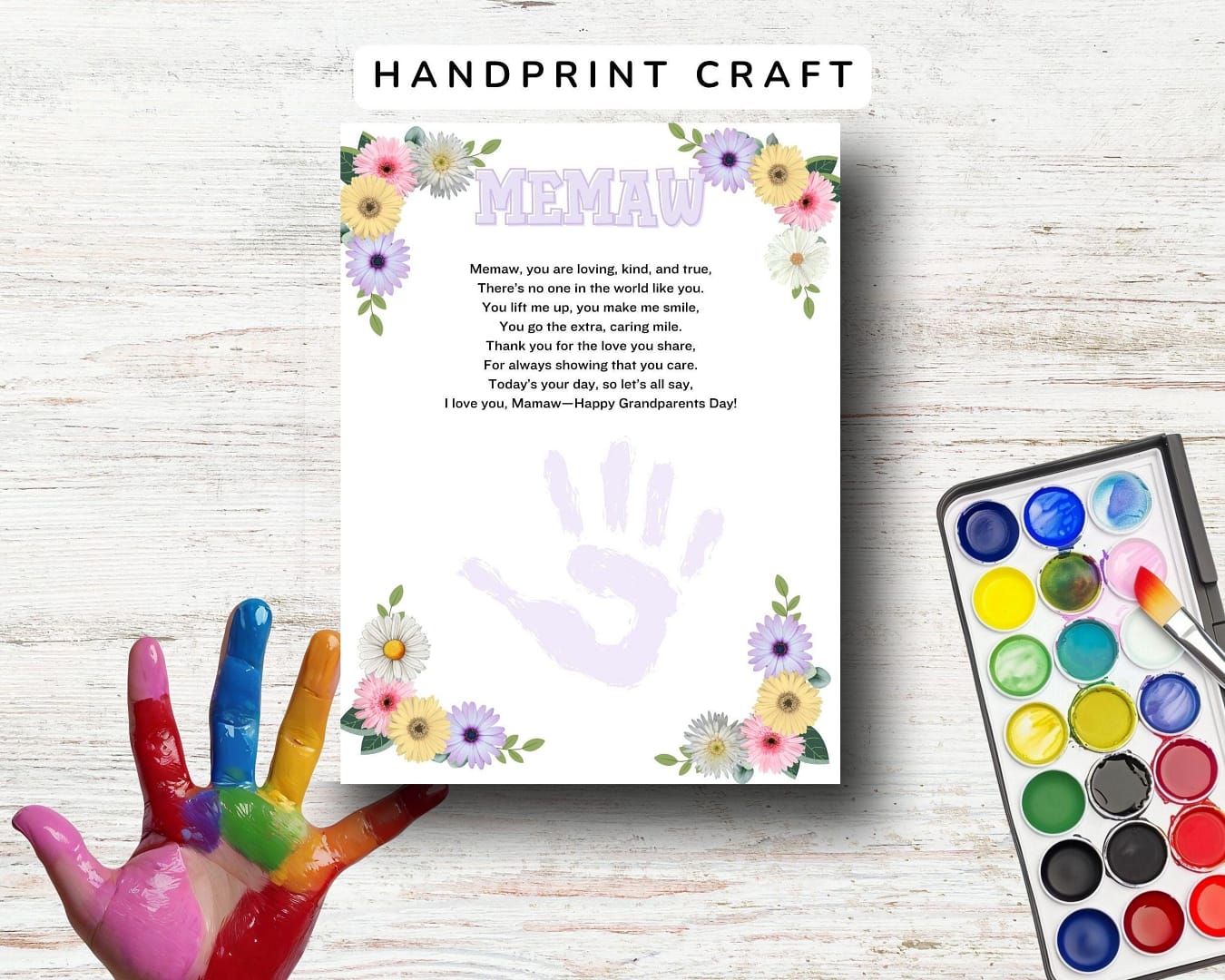 Memaw Grandparents' Day Handprint Craft, Memaw Grandparents' Day Printable, DIY Grandparents Day Gift,