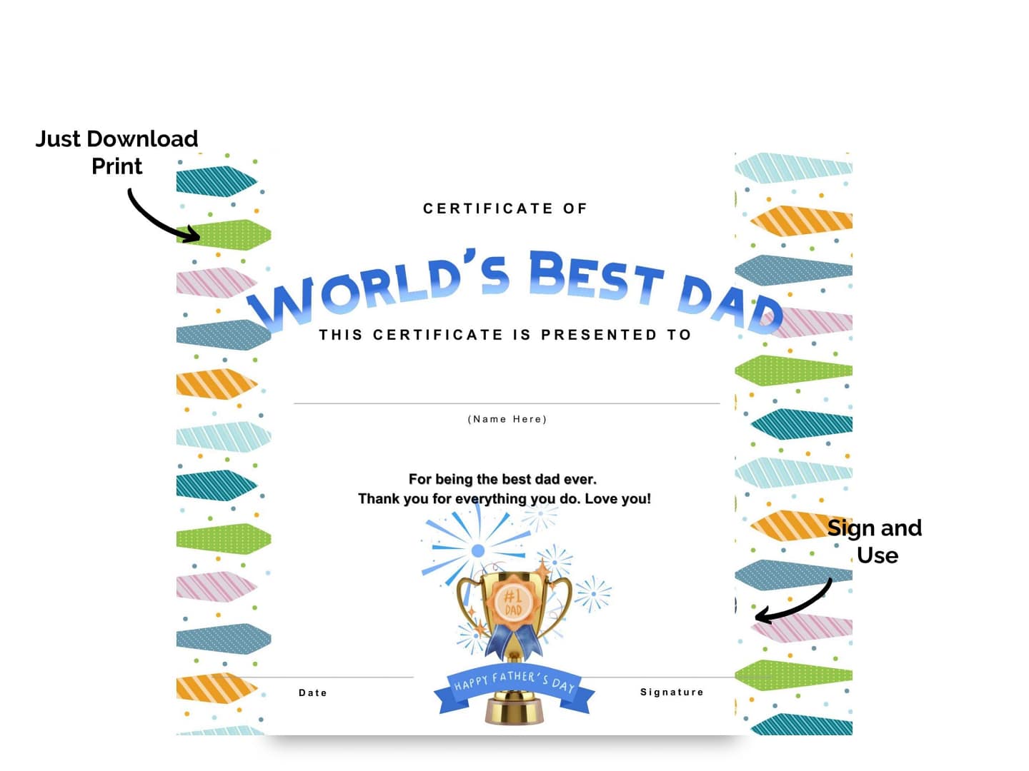 World's Best Dad Certificate Gift for Dad