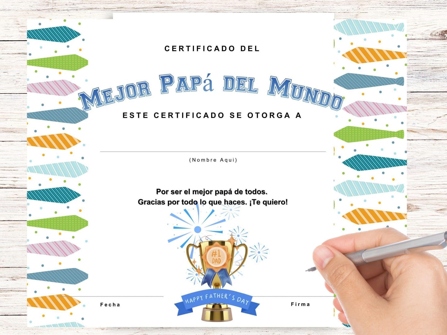 Certificado de Mejor Papá del Mejor Papaá del Mundo, regalo del Día del Padre