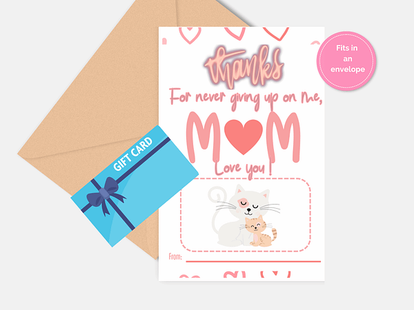 Mother's day gift card holder, mom's birthday gift, last minute gift downloadable