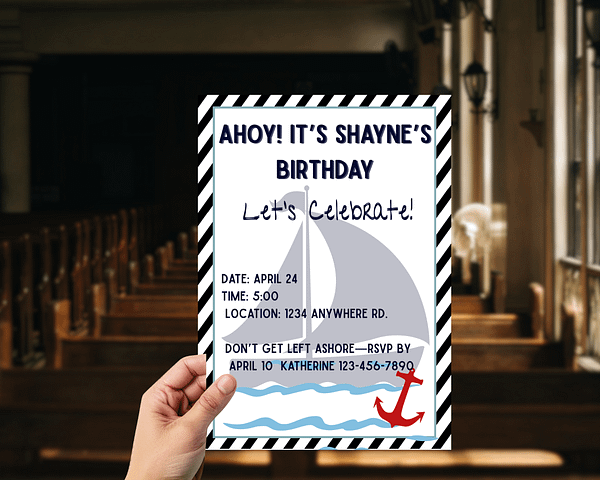 Nautical Birthday Invitation, Editable Digital Template for Adult Party, Instant Download, Ocean Theme Invite - Image 2