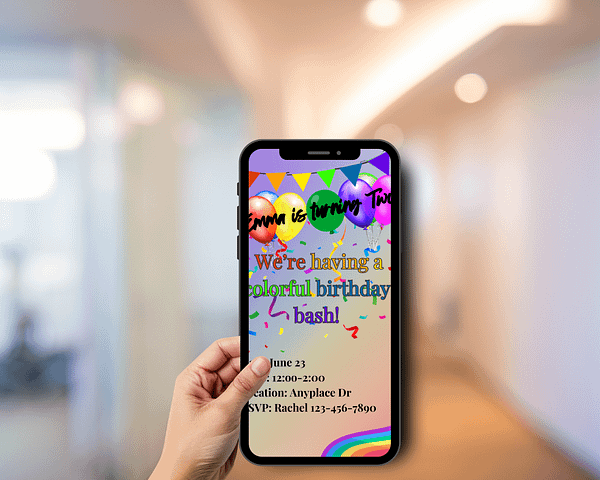 Vibrant Kids Party Invite - Instant Download, Editable Canva Template, Fun Birthday Digital Invitation - Image 2