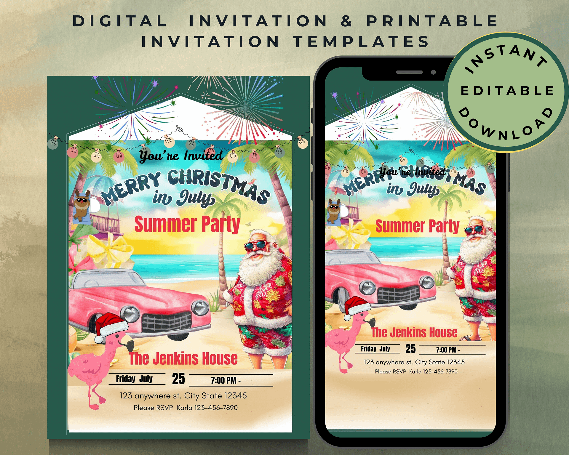 Christmas in July Editable Printable Invitations - Image 2
